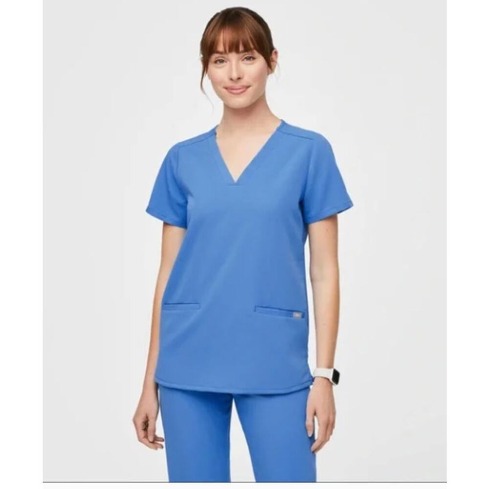 Figs Casma Three-Pocket‎ Scrub Top™ Womens Size XS Cosmic Blue Nurse Medicine